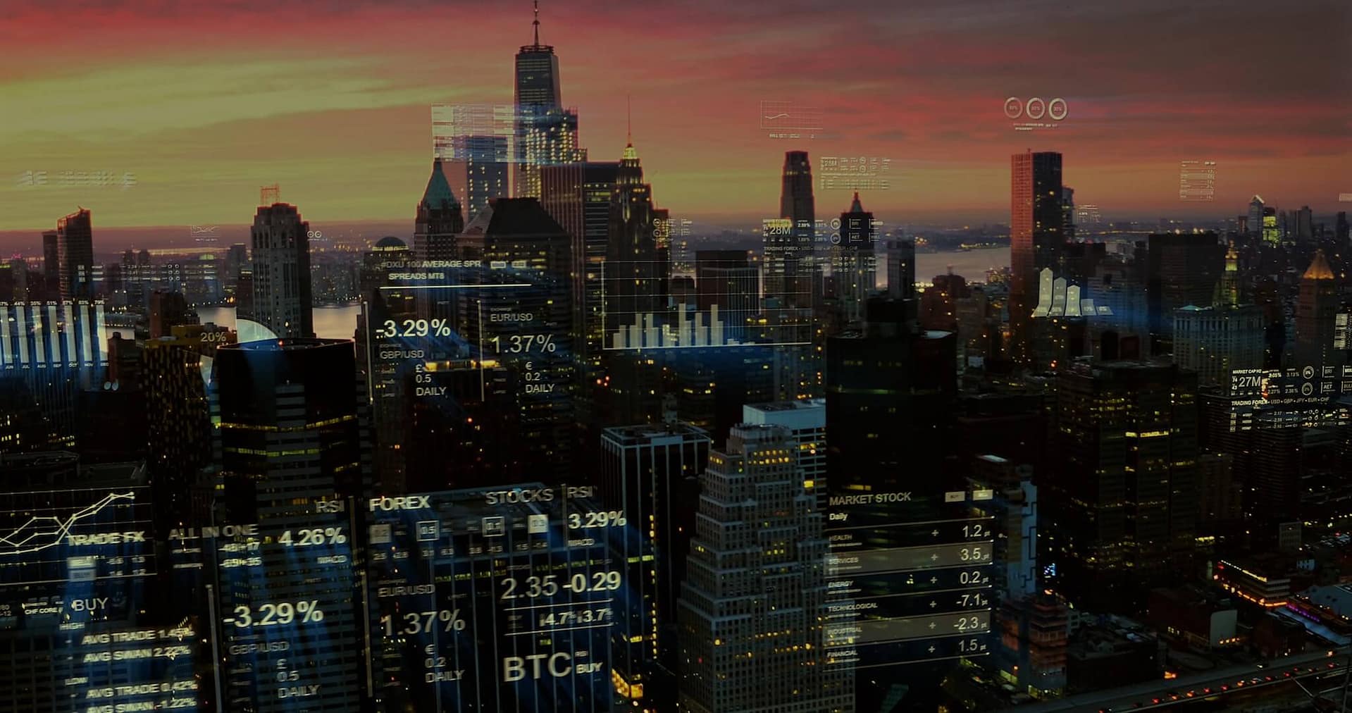 a view of a city at night from the top of a building.